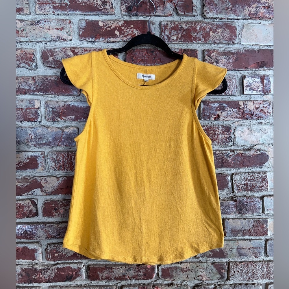 Madewell Mustard Yellow Flutter Sleeve Knit Top Textured Tee Casual Size S